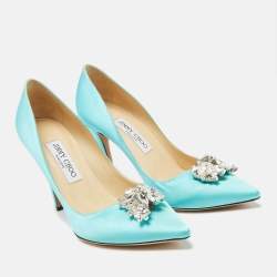 Jimmy Choo Blue Satin Crystal Embellished Pumps Size 38.5