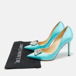 Jimmy Choo Blue Satin Crystal Embellished Pumps Size 38.5