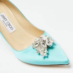 Jimmy Choo Blue Satin Crystal Embellished Pumps Size 38.5