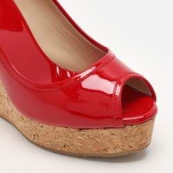 Jimmy Choo Red Patent Leather Papina Wedge Pumps Size 37