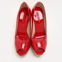 Jimmy Choo Red Patent Leather Papina Wedge Pumps Size 37