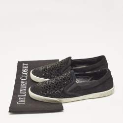 Jimmy Choo Black Suede Crystal Embellished Cut-Out Slip On Sneakers Size 36