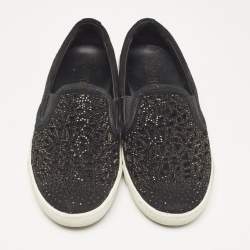 Jimmy Choo Black Suede Crystal Embellished Cut-Out Slip On Sneakers Size 36