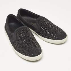 Jimmy Choo Black Suede Crystal Embellished Cut-Out Slip On Sneakers Size 36
