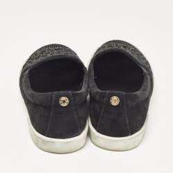 Jimmy Choo Black Suede Crystal Embellished Cut-Out Slip On Sneakers Size 36