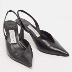 Pre Owned Jimmy Choo Black Leather Maryanne Pointed Toe Slingback Pumps Size 36