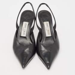 Pre Owned Jimmy Choo Black Leather Maryanne Pointed Toe Slingback Pumps Size 36