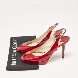 Jimmy Choo Red Patent Leather Clue Peep Toe Slingback Pumps Size 39