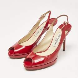 Jimmy Choo Red Patent Leather Clue Peep Toe Slingback Pumps Size 39
