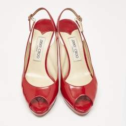 Jimmy Choo Red Patent Leather Clue Peep Toe Slingback Pumps Size 39