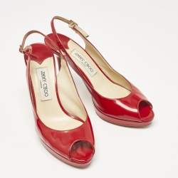 Jimmy Choo Red Patent Leather Clue Peep Toe Slingback Pumps Size 39