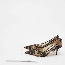 Jimmy Choo Black Floral Lace and Mesh Abel Pointed Toe Pumps Size 37