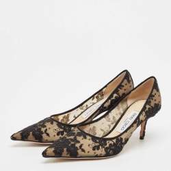 Jimmy Choo Black Floral Lace and Mesh Abel Pointed Toe Pumps Size 37