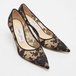 Jimmy Choo Black Floral Lace and Mesh Abel Pointed Toe Pumps Size 37