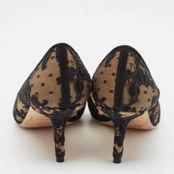 Jimmy Choo Black Floral Lace and Mesh Abel Pointed Toe Pumps Size 37