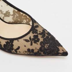 Jimmy Choo Black Floral Lace and Mesh Abel Pointed Toe Pumps Size 37