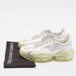 Pre Owned Jimmy Choo White/Silver Leather Diamond Low Top Sneakers Size 37