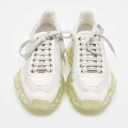 Pre Owned Jimmy Choo White/Silver Leather Diamond Low Top Sneakers Size 37