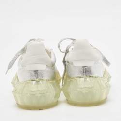 Pre Owned Jimmy Choo White/Silver Leather Diamond Low Top Sneakers Size 37