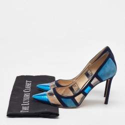 Jimmy Choo Blue/Navy Blue Suede and PVC Romy Pointed Toe Pumps Size 39