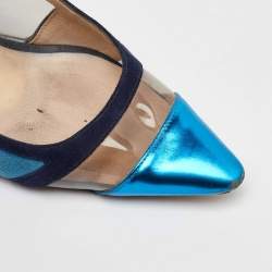 Jimmy Choo Blue/Navy Blue Suede and PVC Romy Pointed Toe Pumps Size 39