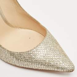 Pre Owned Jimmy Choo Silver Coarse Glitter Romy Pointed Toe Pumps Size 38.5