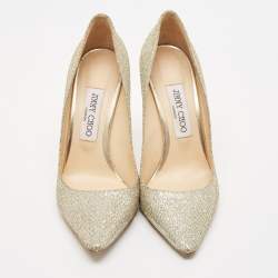 Pre Owned Jimmy Choo Silver Coarse Glitter Romy Pointed Toe Pumps Size 38.5