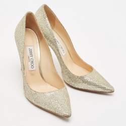 Pre Owned Jimmy Choo Silver Coarse Glitter Romy Pointed Toe Pumps Size 38.5