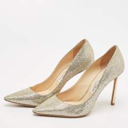 Pre Owned Jimmy Choo Silver Coarse Glitter Romy Pointed Toe Pumps Size 38.5