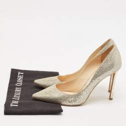 Pre Owned Jimmy Choo Silver Coarse Glitter Romy Pointed Toe Pumps Size 38.5