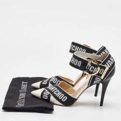 Jimmy Choo White/Black Leather and Fabric Bea Ankle Strap Sandals Size 40