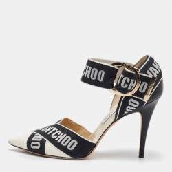 Jimmy Choo White/Black Leather and Fabric Bea Ankle Strap Sandals Size 40