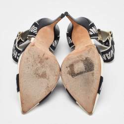 Jimmy Choo White/Black Leather and Fabric Bea Ankle Strap Sandals Size 40