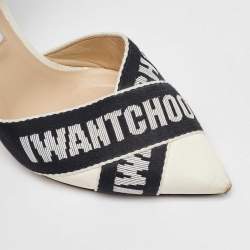 Jimmy Choo White/Black Leather and Fabric Bea Ankle Strap Sandals Size 40