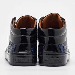Jimmy Choo Black/Navy Blue Patent Leather and Sequins Low Top Sneakers Size 37