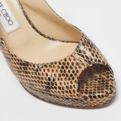 Jimmy Choo Two  Tone Python Leather Peep Toe Platform Nova Slingback Sandals Size 38.5