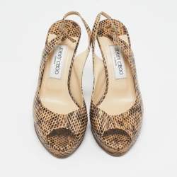 Jimmy Choo Two  Tone Python Leather Peep Toe Platform Nova Slingback Sandals Size 38.5