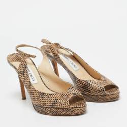 Jimmy Choo Two  Tone Python Leather Peep Toe Platform Nova Slingback Sandals Size 38.5