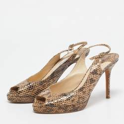Jimmy Choo Two  Tone Python Leather Peep Toe Platform Nova Slingback Sandals Size 38.5