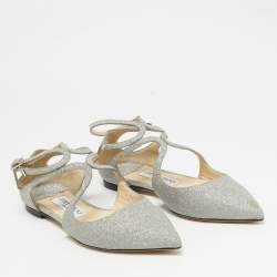 Jimmy Choo Silver Glitter Lancer Flats Size 36