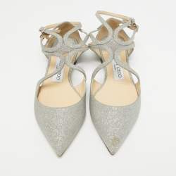 Jimmy Choo Silver Glitter Lancer Flats Size 36
