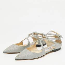 Jimmy Choo Silver Glitter Lancer Flats Size 36