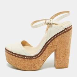 Jimmy Choo Cream Leather Wedge Cork Platform Sandals Size 37