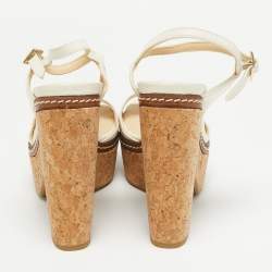 Jimmy Choo Cream Leather Wedge Cork Platform Sandals Size 37
