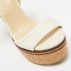 Jimmy Choo Cream Leather Wedge Cork Platform Sandals Size 37