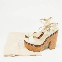 Jimmy Choo Cream Leather Wedge Cork Platform Sandals Size 37