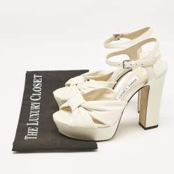 Pre Owned Jimmy Choo Cream Leather Peep Toe Platform Ankle Strap Sandals Size 37