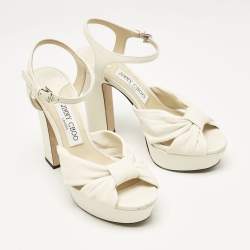Pre Owned Jimmy Choo Cream Leather Peep Toe Platform Ankle Strap Sandals Size 37