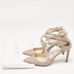 Pre Owned Jimmy Choo Beige Glitter Lancer Pumps Size 37.5