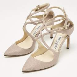 Pre Owned Jimmy Choo Beige Glitter Lancer Pumps Size 37.5